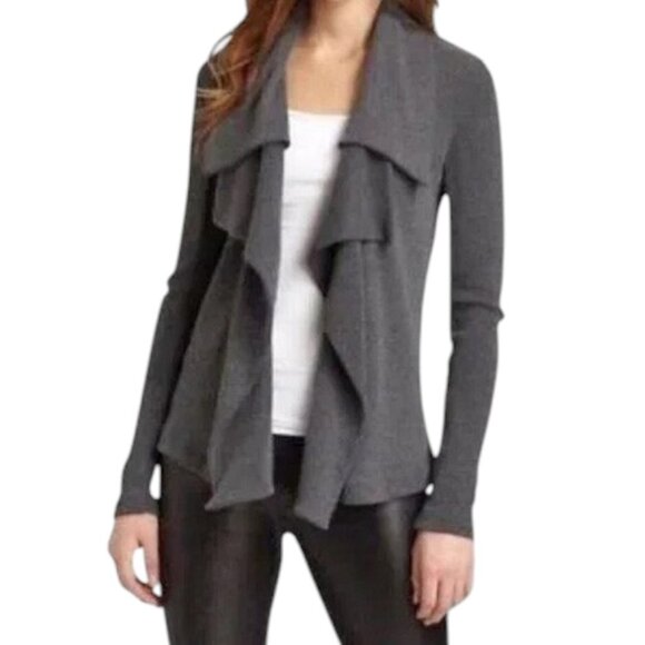 Theory Riva Gray Ribbed Waterfall‎ Open Front Cardigan - Picture 1 of 8